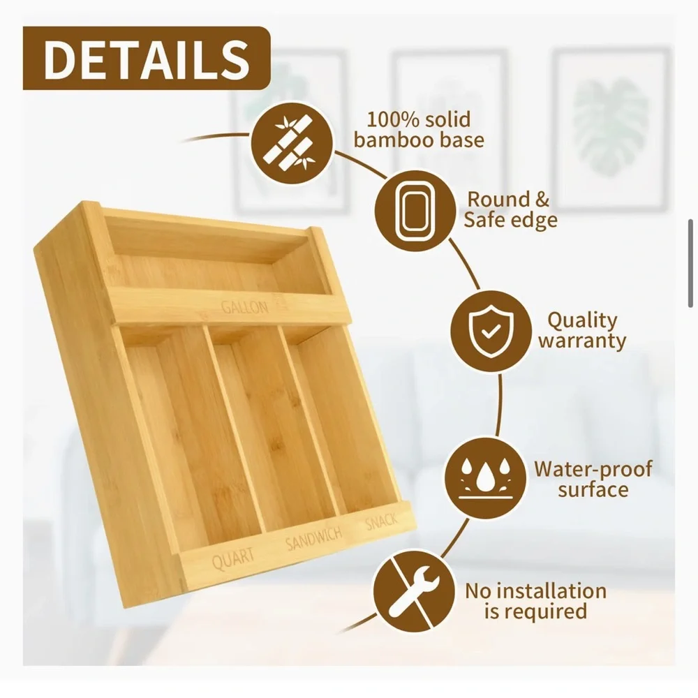 Bamboo ziplock storage organizer